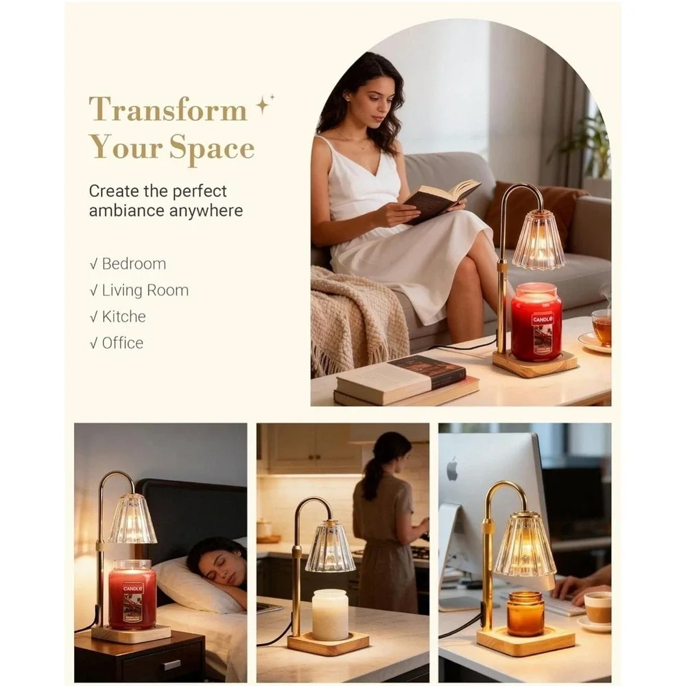 Marycele Adjustable Height Candle Warmer Lamp with Timer and Dimmable Glass Shad